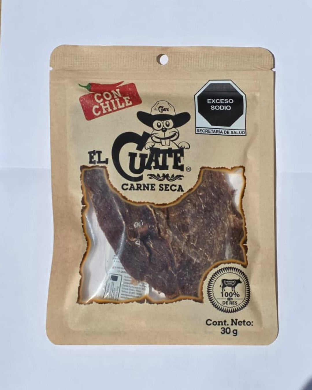 24 Paquetes de Carne seca de 30g Con Chile El Cuate®